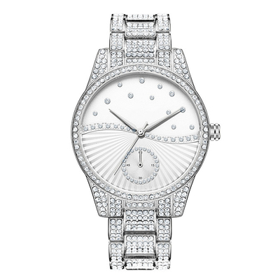 3ATM Exquisite Alloy Quartz Watch 200g Luxury Ladies Diamond Silver